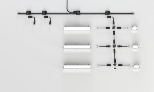 Steckbare Elektroinstallation für eine komplette Beleuchtungsverkabelung