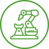 Grünes Icon eines Industrieroboterarms für automatisierte Fertigung und Industrie 4.0.