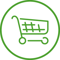 Grünes Einkaufswagen-Icon, Symbol für Direktbestellung und Einkauf im selos PLAN Online‑Tool.