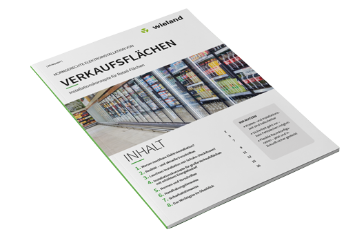 Whitepaper cover: electrical installation concepts for retail sales areas by Wieland.