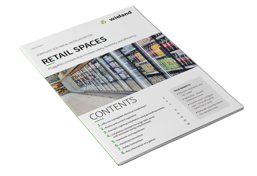 Whitepaper cover: electrical installation concepts for retail sales areas by Wieland.