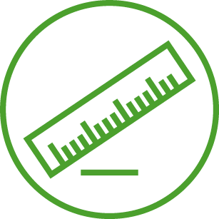 Grünes Lineal-Icon symbolisiert maßgeschneiderte, schnelle Online-Planung und Konfiguration von Klemmleisten.