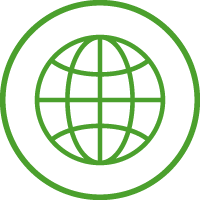 Grünes Globus-Symbol, steht für weltweite Ferndiagnose und Vernetzung mit samos PLAN6.