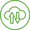 Grünes Cloud-Symbol mit Upload- und Download-Pfeilen für selos PLAN CAE-Datenübertragung