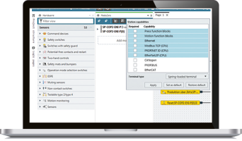 Laptop mit samos PLAN6 Oberfläche: Hardwarekonfiguration und Funktionsblöcke komfortabel auswählen.